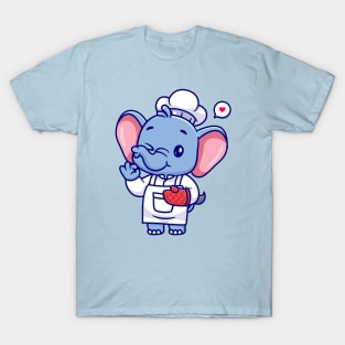 Cute Chef Elephant Cartoon T-Shirt